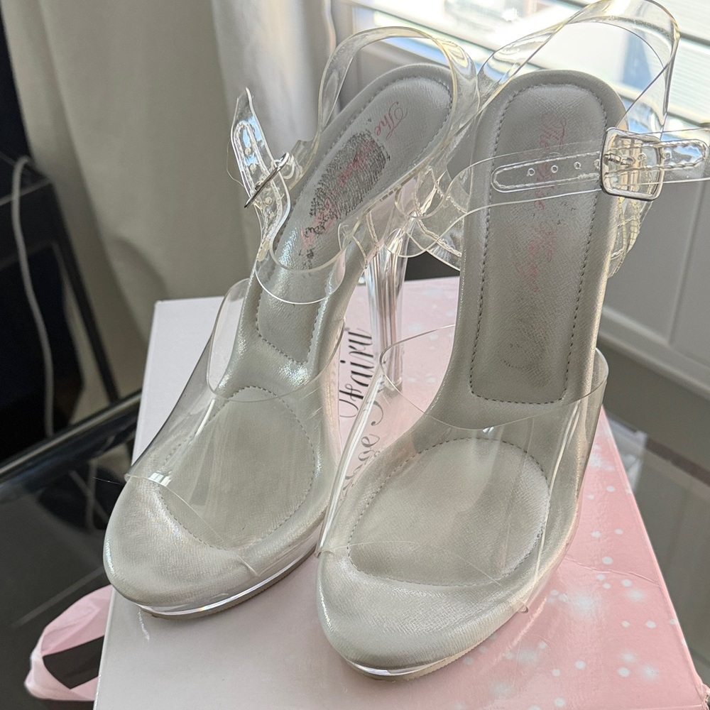 Shoe Fairy Olympian Strap Heel Size 7 Clear Heels for bodybuilding competition